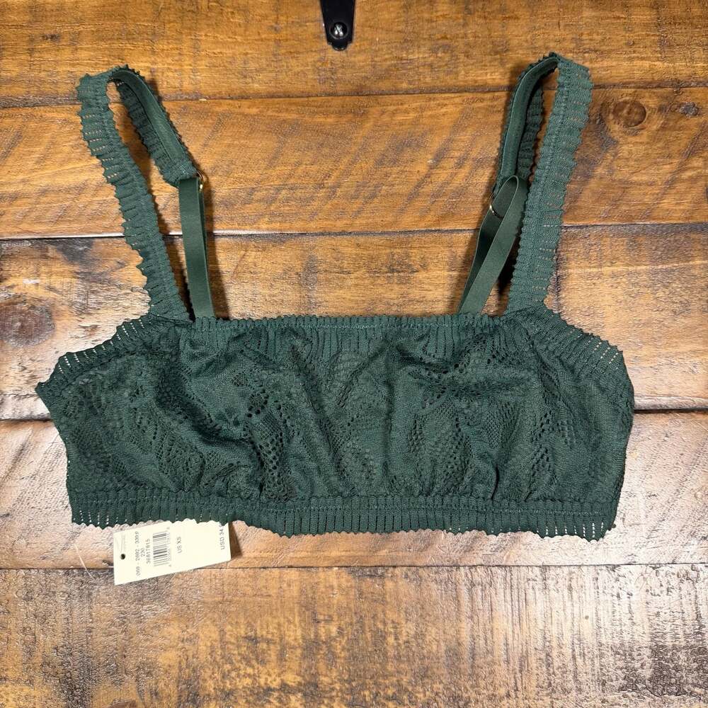 NWT XS Aerie Coral Lace Bandeau Bralette in Green W/Gold hardware